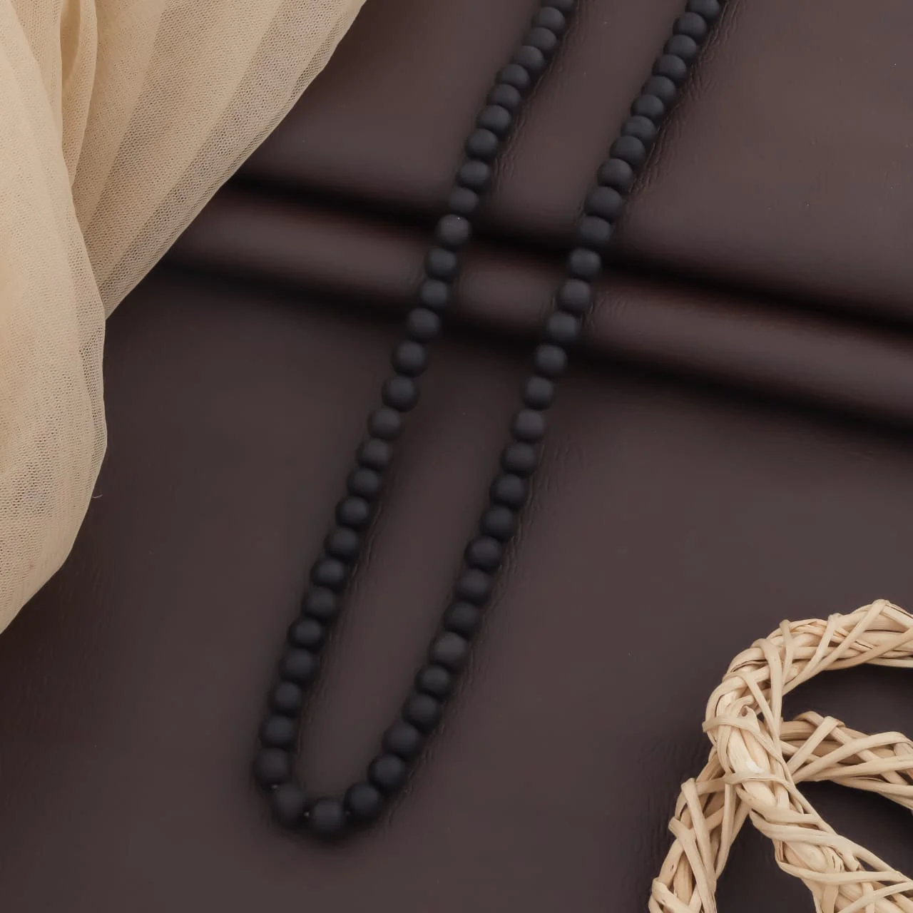 108‑Bead Black Onyx Japa Mala with Red Tassel – Hand‑Knotted Meditation Beads(R-1) - Image 3