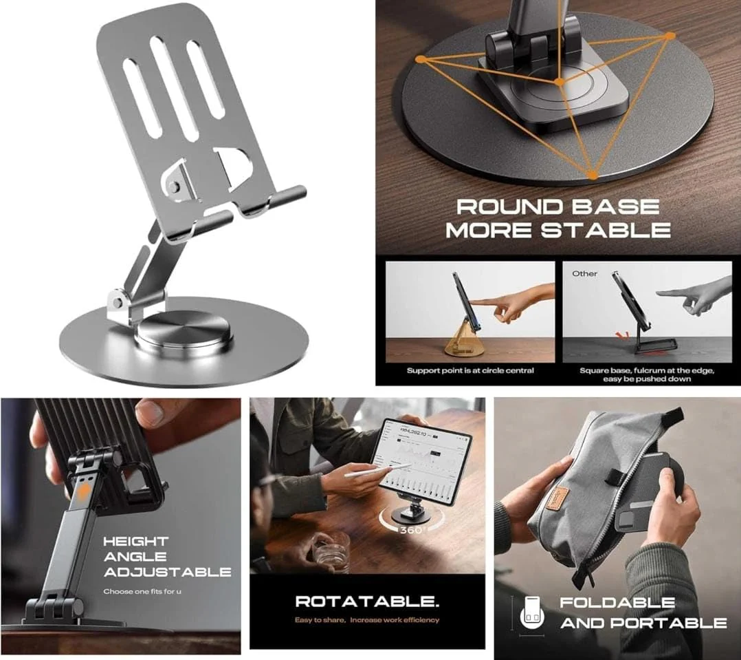 720° Rotating Metal Swivel Stand for Mobile & Tablet - Image 3