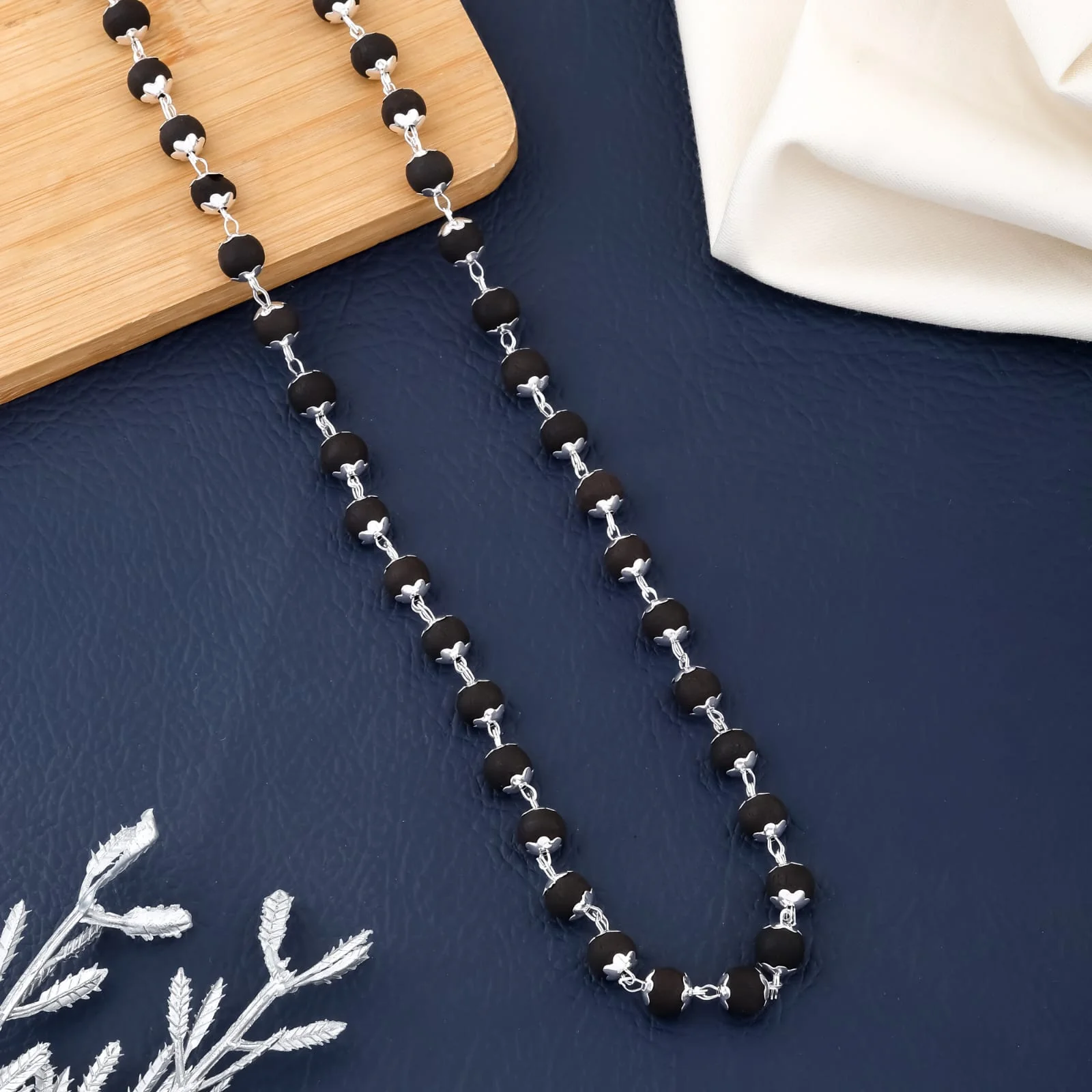 Black Bead Silver-Plated Mala for Men & Women(R-11) - Image 3