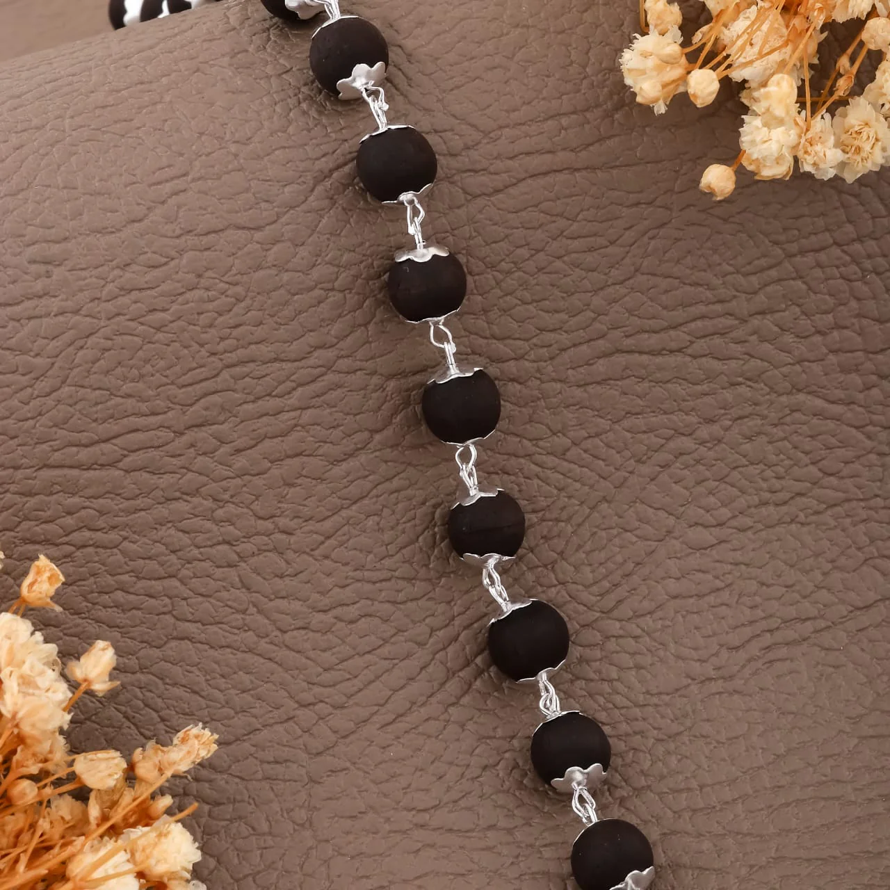 Black Bead Silver-Plated Mala for Men & Women(R-11) - Image 4
