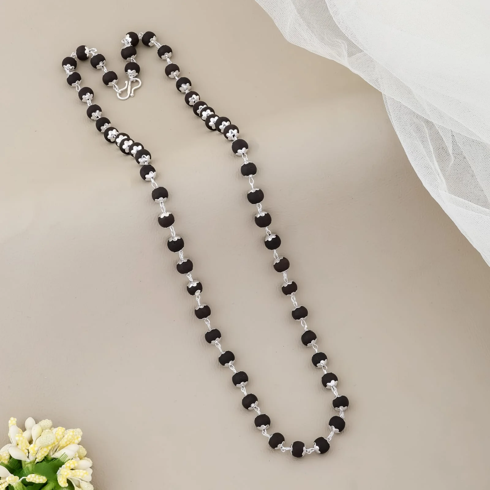 Black Bead Silver-Plated Mala for Men & Women(R-11) - Image 5