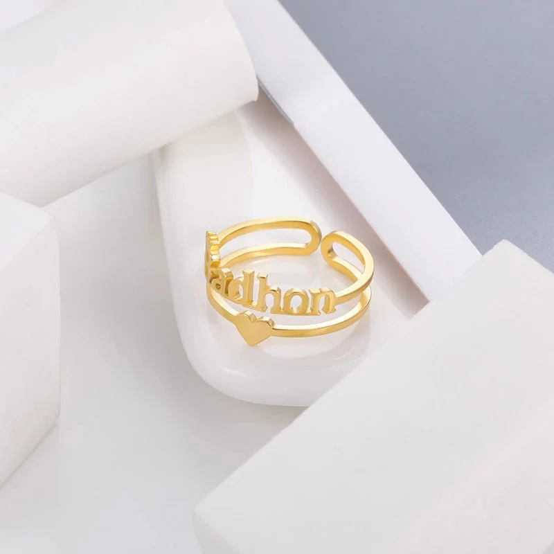 Crown & Heart Name Ring - Image 2