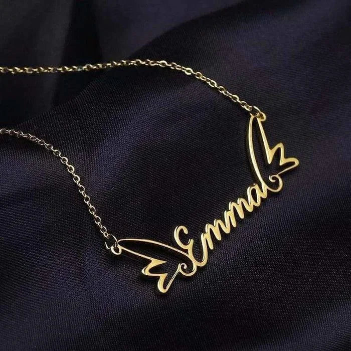 Gold Plated Angel Wings Name Necklace - Image 2