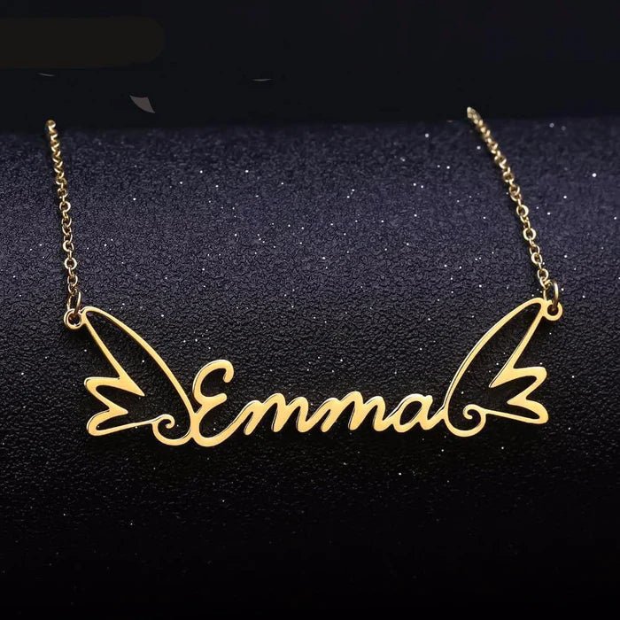Gold Plated Angel Wings Name Necklace - Image 3
