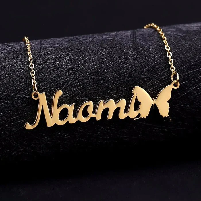 Gold Plated Butterfly Name Necklace - Image 2