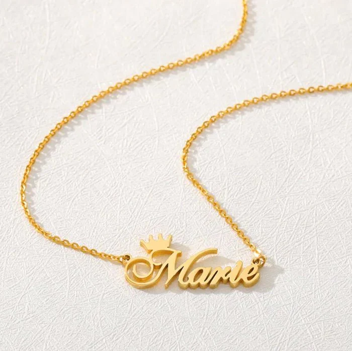Gold Plated Crown Name Necklace - Image 2