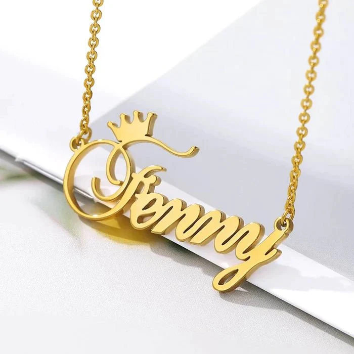 Gold Plated Crown Name Necklace - Image 3