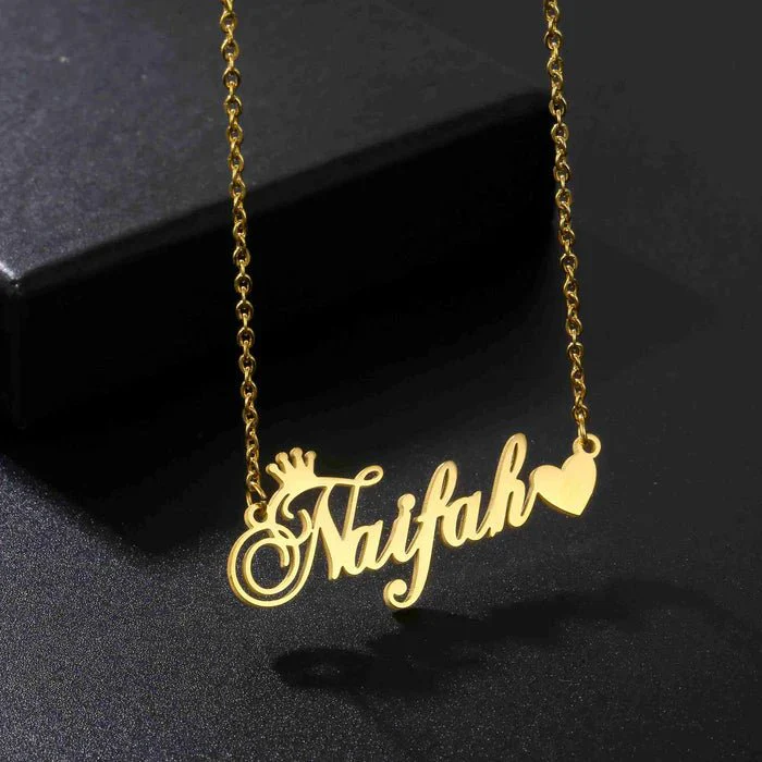 Gold Plated Crown With Heart Name Necklace - Image 2