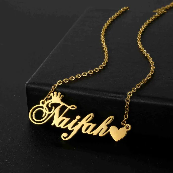Gold Plated Crown With Heart Name Necklace - Image 3