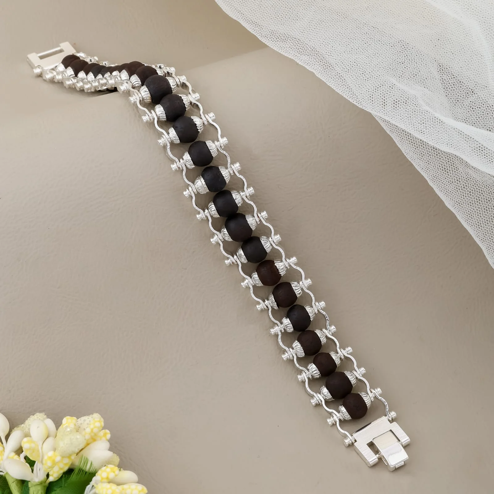Handcrafted Dual-Line Black Beads Bracelet with Silver Polish – Traditional Kada Style(R-2) - Image 4