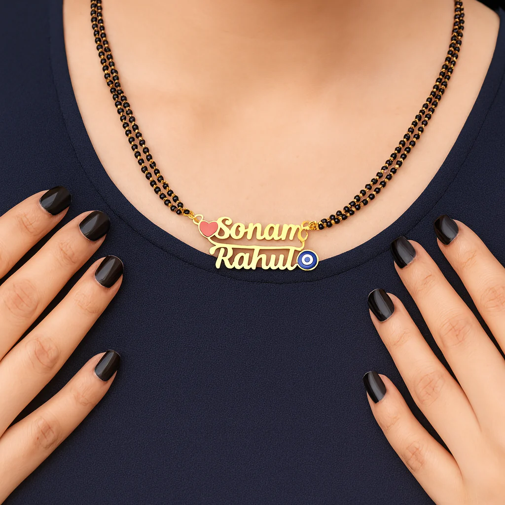Personalized Couple Name with Evil Eye & Heart – Custom Name Jewelry