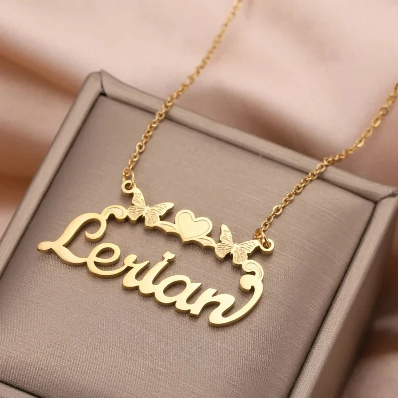 Personalised Single Name Necklace – Ribbon, Butterflies & Hearts Custom For Her Cute Unique Jewellery Gift. - Image 3
