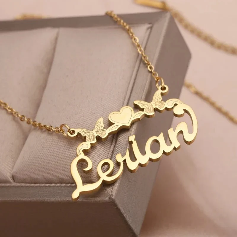 Personalised Single Name Necklace – Ribbon, Butterflies & Hearts Custom For Her Cute Unique Jewellery Gift. - Image 4