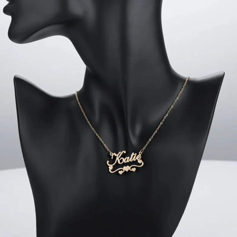 Personalised Single Name Necklace – Ribbon & Hearts Custom Cute Unique Jewellery Gift - Image 3