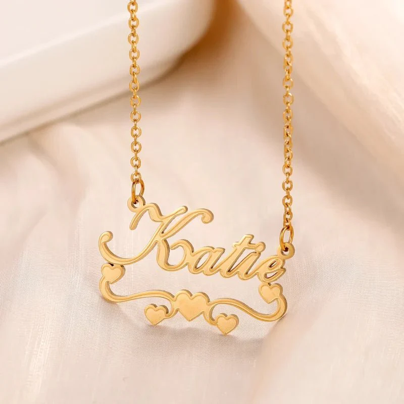 Personalised Single Name Necklace – Ribbon & Hearts Custom Cute Unique Jewellery Gift - Image 4