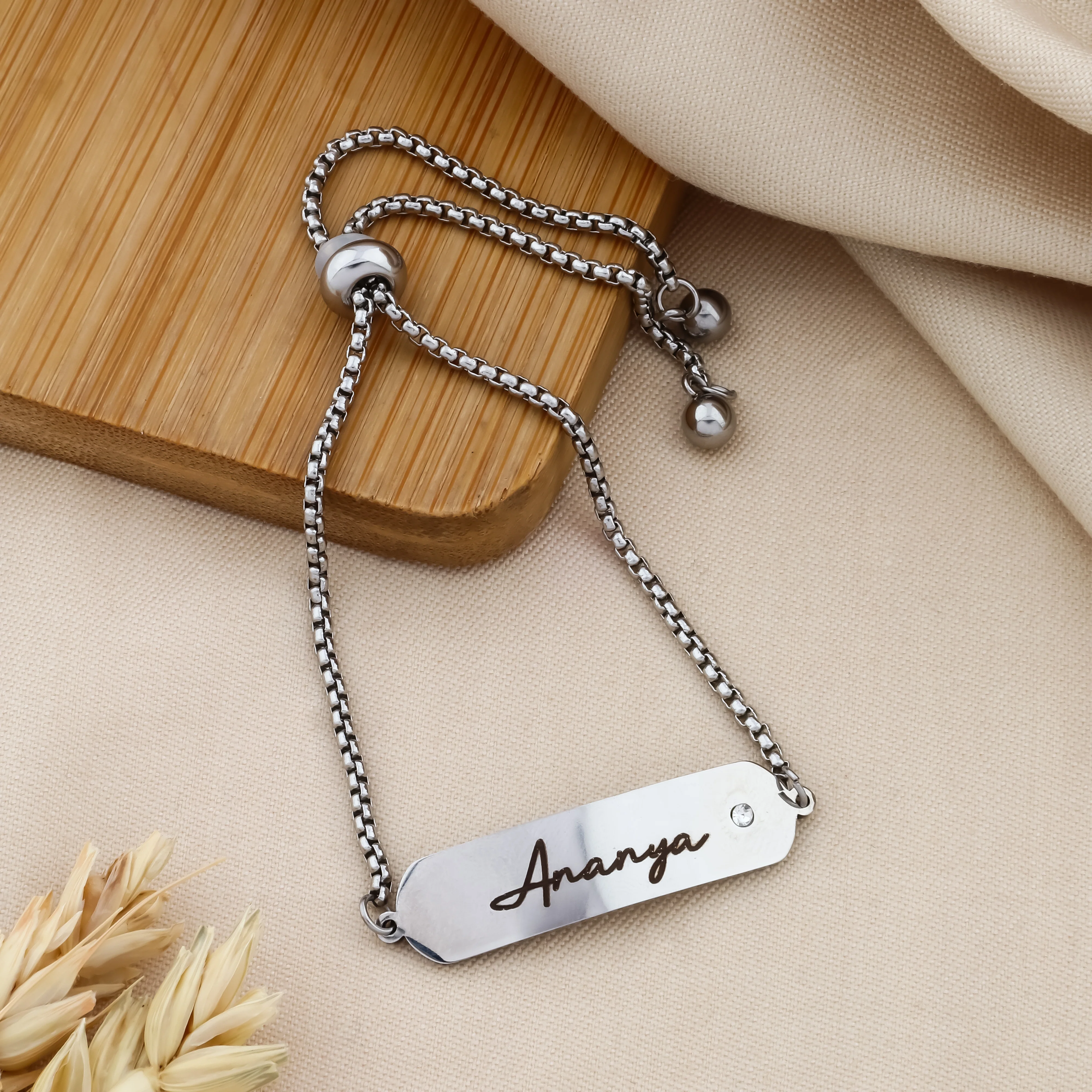 Personalized Adjustable Name Bracelet with Diamond Accent - Image 4