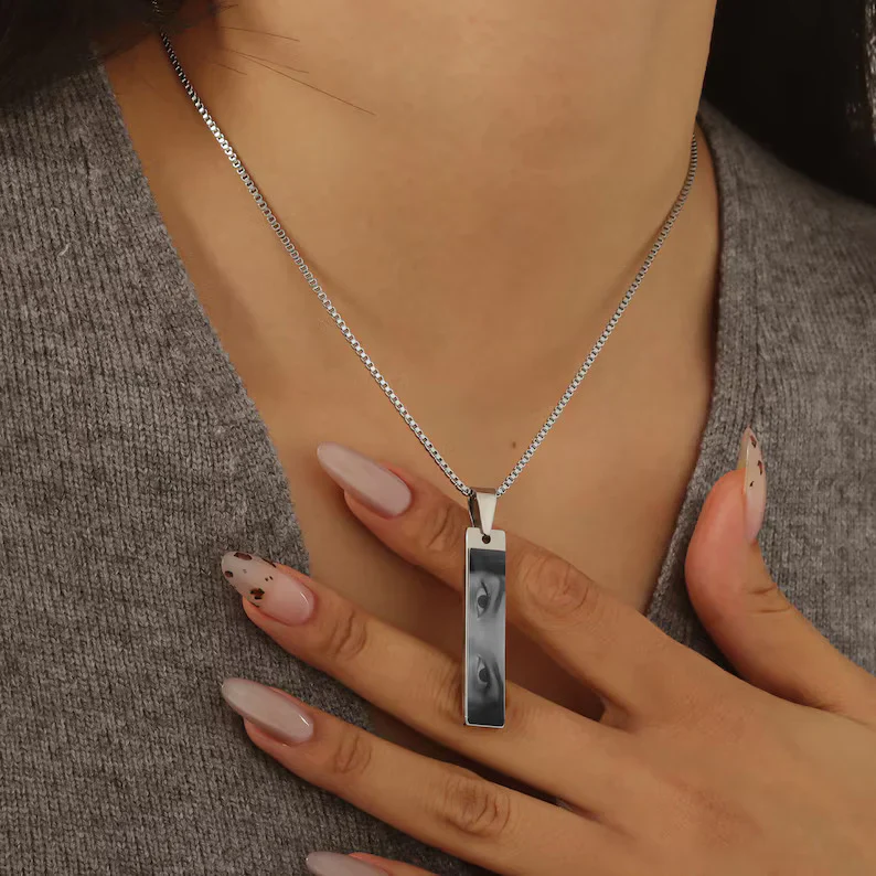 Personalized Photo Eye Necklace – Silver - Image 2