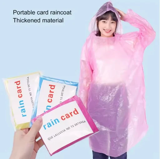 Portable Disposable Raincoat Card | Pocket Size Waterproof PVC Rain Poncho with Hood | Unisex - Image 5