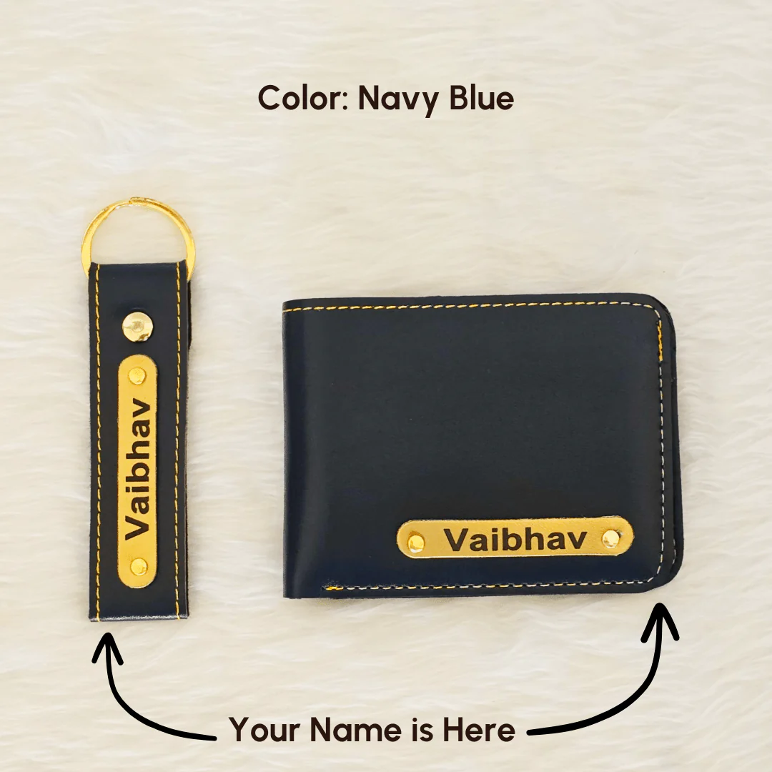 Premium Navy Blue Wallet And Keychain Combo