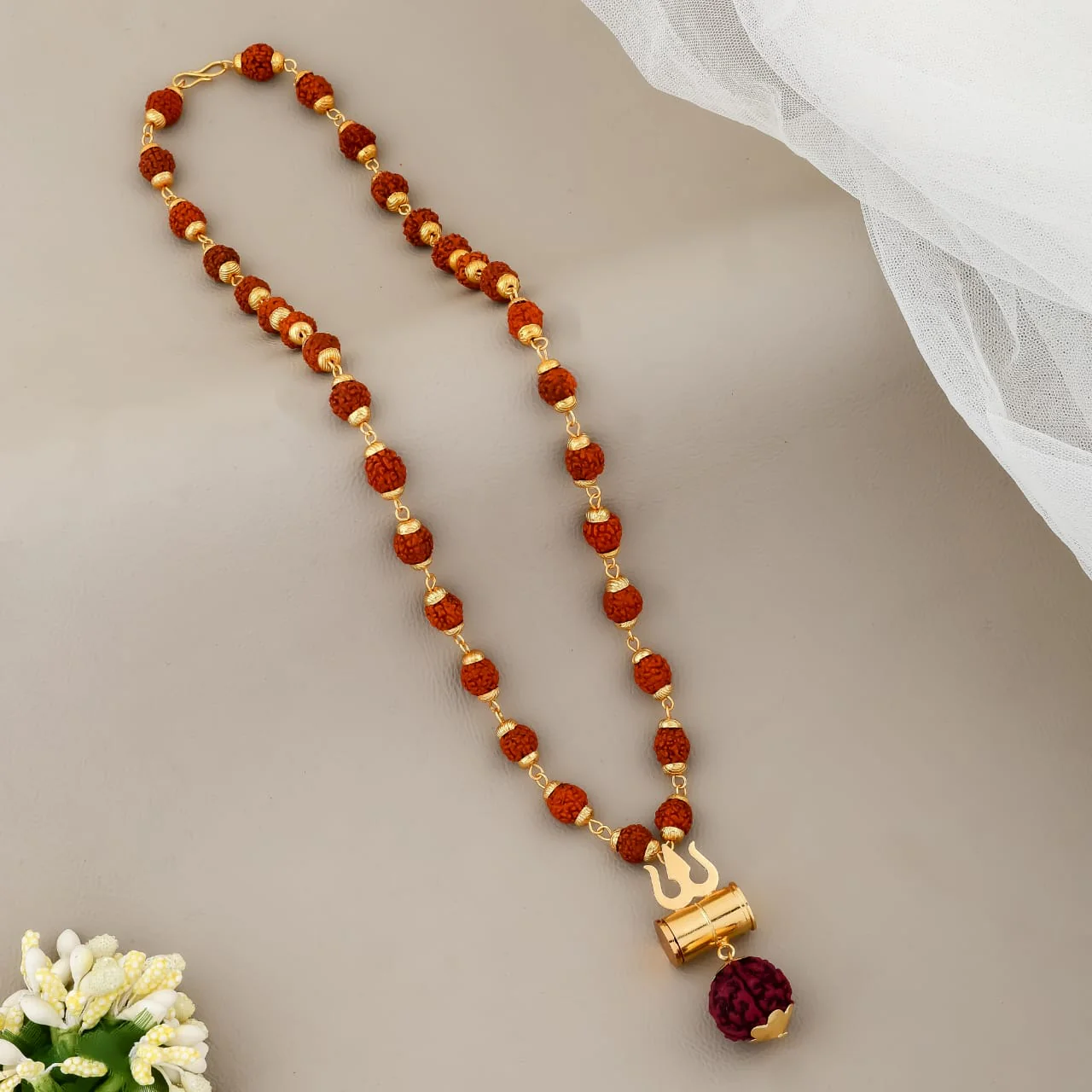 Rudraksha Trishul Damru Mala with Gold Plated Chain(R-10) - Image 4
