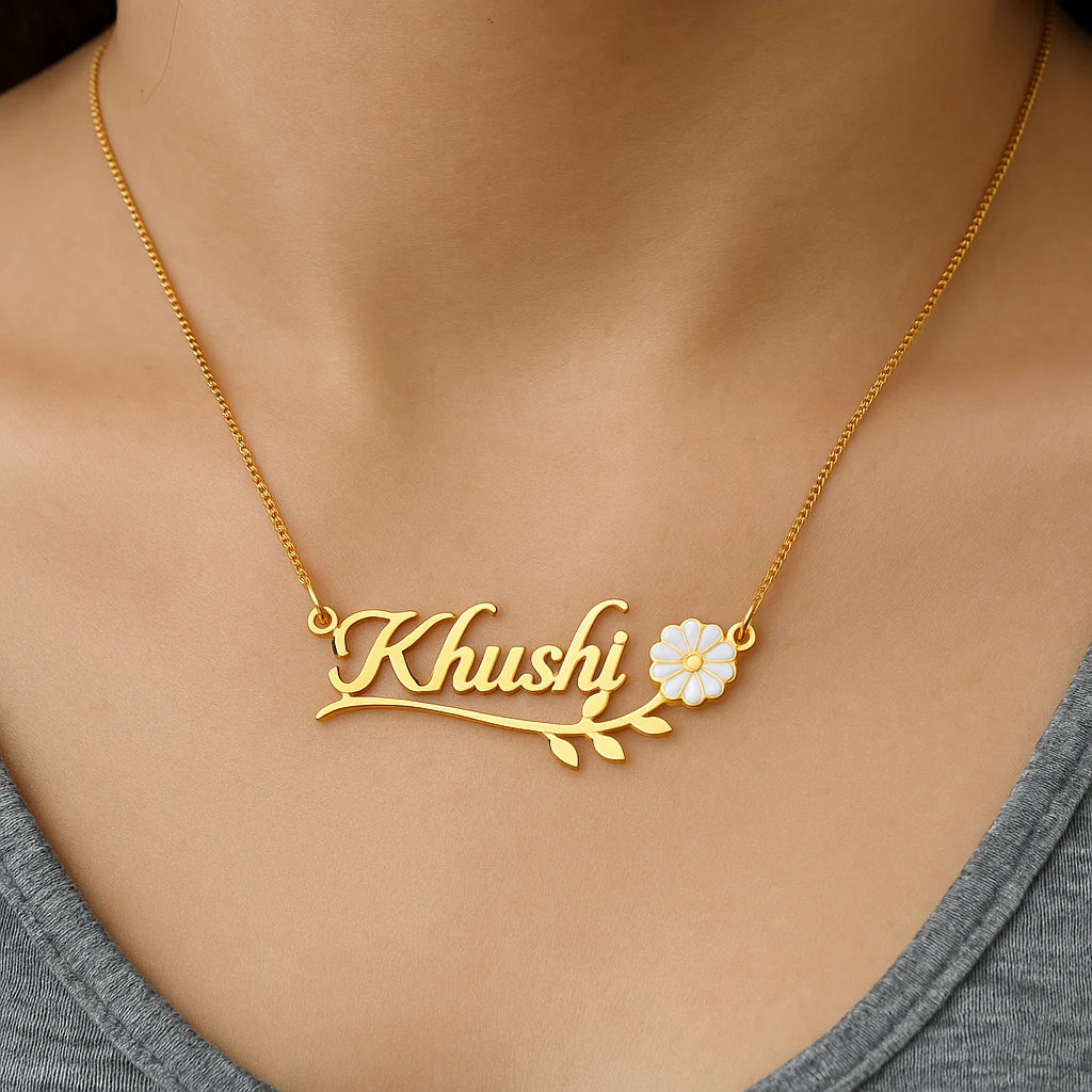 White Flower Name Necklace - Image 2